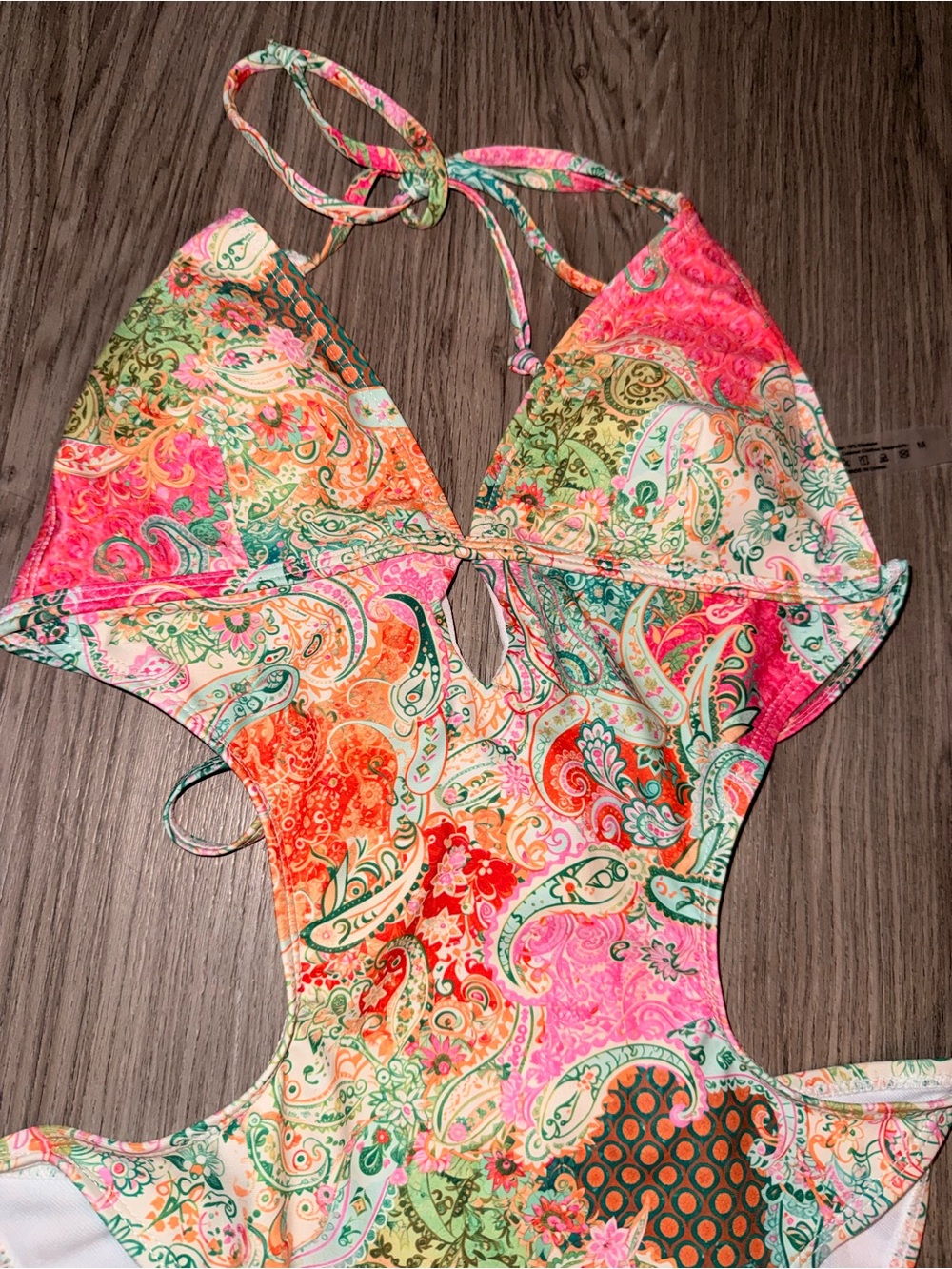 Pink & Multicolor Paisley Cutout One-Piece Swimsuit - Picture 3 of 5